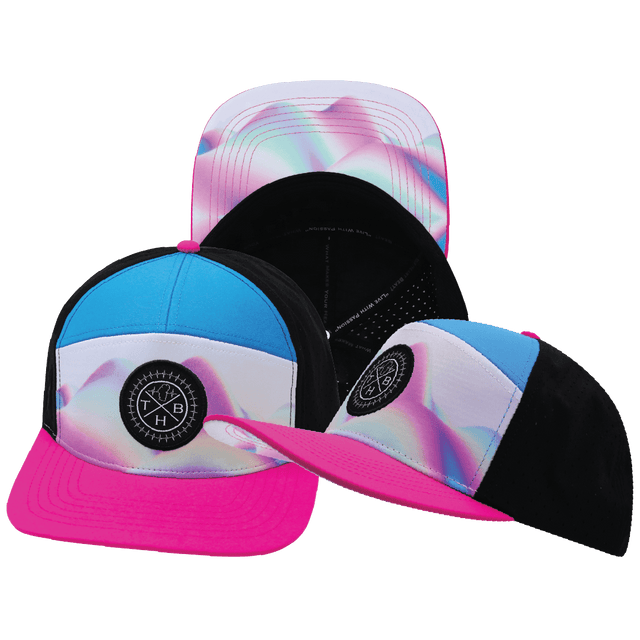 Youth Color Vibes Hat, Flat Bill, Snapback Hat, Holograph, Neon Pink, Neon Blue, Black, Mens Hat, Womens Hat, Main Picture