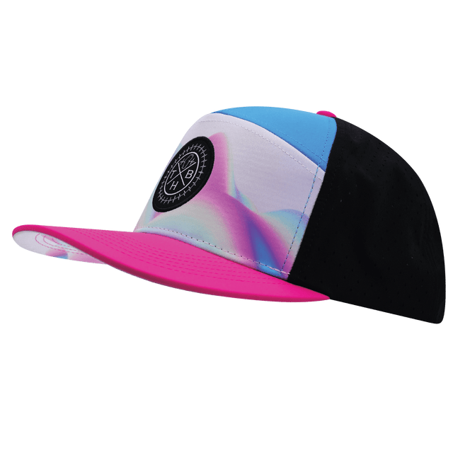 Youth Color Vibes Hat, Flat Bill, Snapback Hat, Holograph, Neon Pink, Neon Blue, Black, Mens Hat, Womens Hat, Side Picture