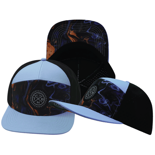 Youth Color Vibes Hat, Flat Bill, Snapback Hat, Midnight Mirage, Baby Blue, Black, Mens Hat, Womens Hat, Main Picture