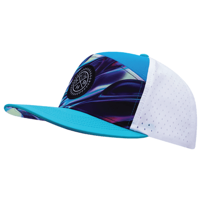 Youth Color Vibes Hat, Flat Bill, Snapback Hat, Molten Dream, Neon Green Blue, Neon Blue, White, Mens Hat, Womens Hat, Side Picture