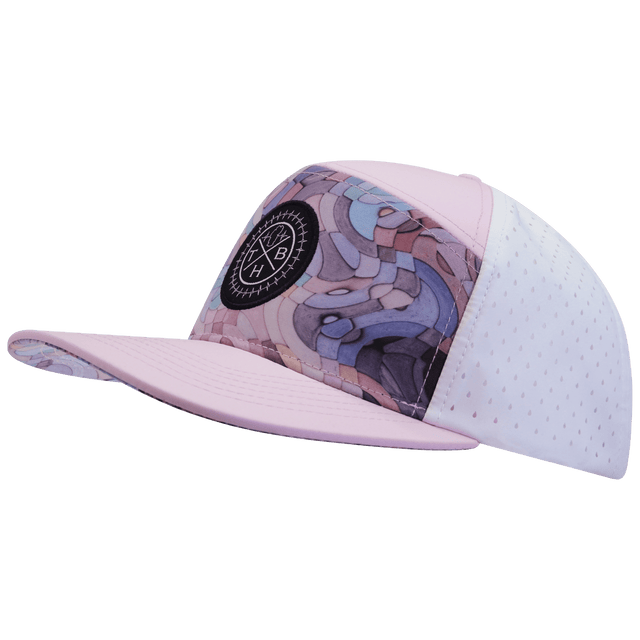 Youth Color Vibes Hat, Flat Bill, Snapback Hat, Mosaic Curves, Light Pink, White, Mens Hat, Womens Hat, Side Picture