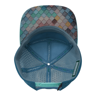 Youth Color Vibes Hat, Flat Bill, Snapback Hat, Mosaic Scales, Mint, White, Slate Blue, Mens Hat, Womens Hat, Underbill Picture