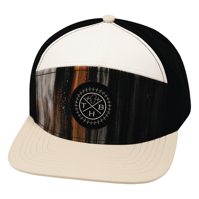 Youth Color Vibes Hat, Flat Bill, Snapback Hat, Mystic Tree, Cream, White, Black, Mens Hat, Womens Hat, Front Picture