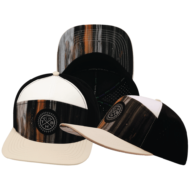 Youth Color Vibes Hat, Flat Bill, Snapback Hat, Mystic Tree, Cream, White, Black, Mens Hat, Womens Hat, Main Picture