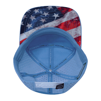 Color Vibes Hat, Flat Bill, Snapback Hat, Rugged Flag, Baby Blue, White, Mens Hat, Womens Hat, Underbill Picture