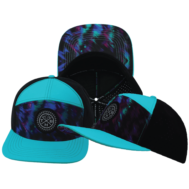 Youth Color Vibes Hat, Flat Bill, Snapback Hat, Space Dust, Neon Green Blue, Black, Mens Hat, Womens Hat, Main Picture