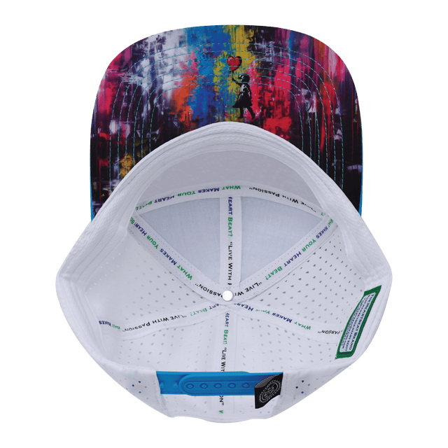 Youth Color Vibes Hat, Flat Bill, Snapback Hat, Street Art, Neon Blue, Neon Green Blue, White, Mens Hat, Womens Hat, Underbill Picture