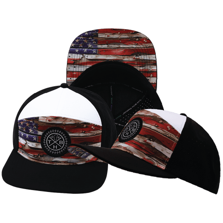 Youth Color Vibes Hat, Flat Bill, Snapback Hat, Vintage Flag, Black, White, Mens Hat, Womens Hat, Main Picture