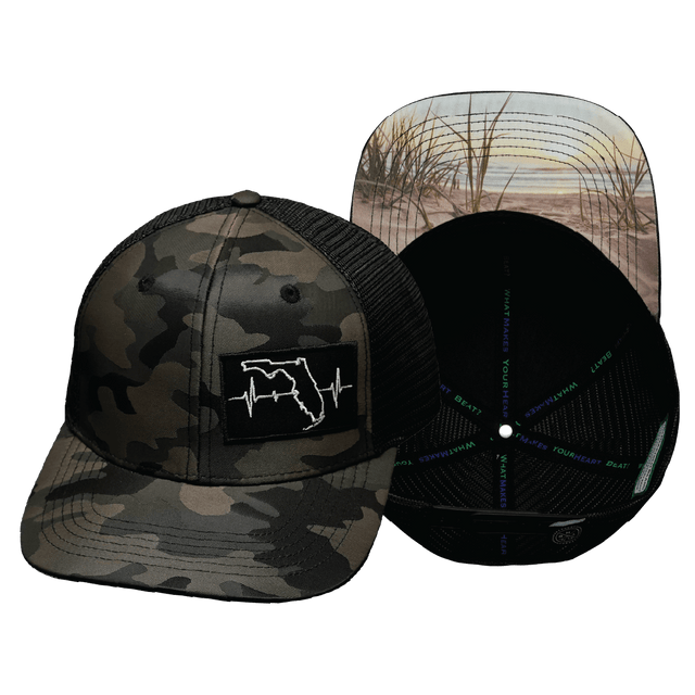 Youth Florida Hat, Baseball Hat, Snapback Hat, Tan Camo, Black, Mens Hat, Womens Hat, Main Picture
