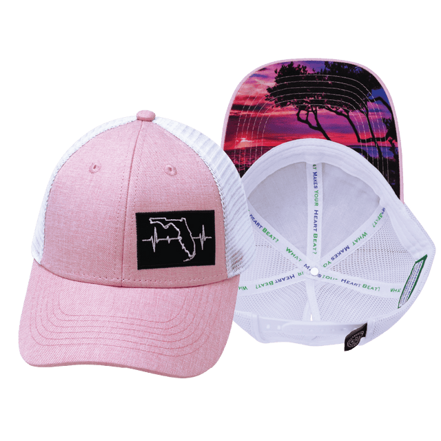 Youth Florida Hat, Low Profile, Ponytail, Snapback Hat, Pink, White, Mens Hat, Womens Hat, Main Picture