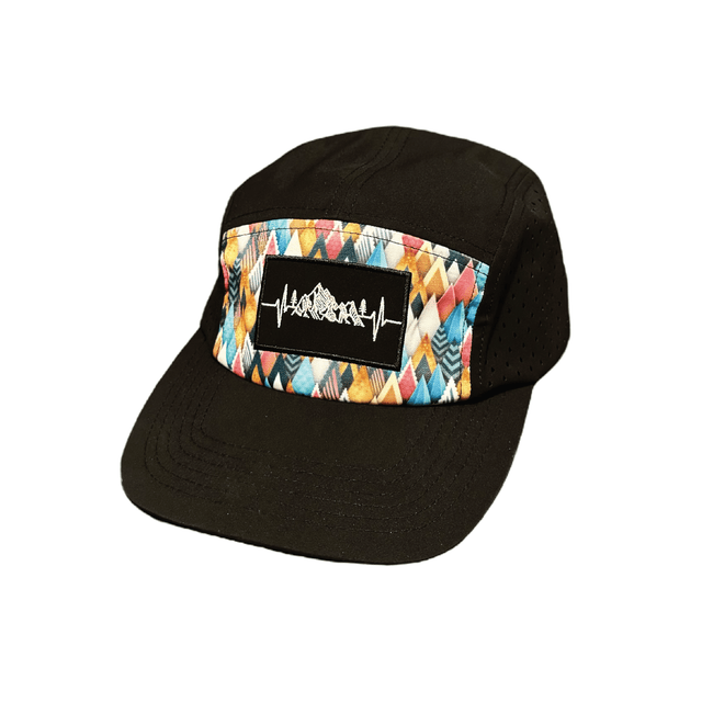 Youth Mountains Hat, 5 Panel Hat, Snapback, Colored Peaks, Black, Mens Hat, Womens Hat, Front Picture