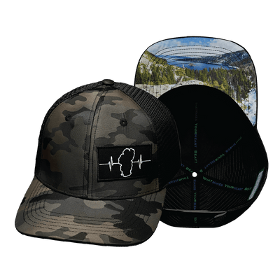 **YOUTH** Tahoe Hat — Baseball Hat Fit, Tan Camo / Black, Trucker Mesh