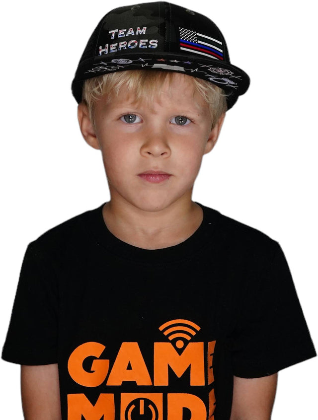 Youth Team Heroes Hat, Baseball Hat, Snapback Hat, Green Camo, Black, Mens Hat, Womens Hat, Boy In Hat Picture