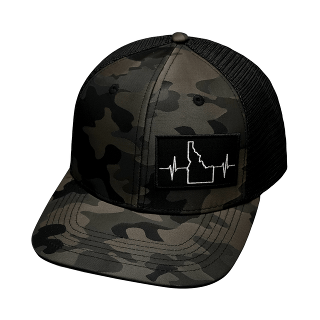 Idaho Hat, Baseball Hat, Snapback Hat, Tan Camo, Black, Mens Hat, Womens Hat, Front Picture