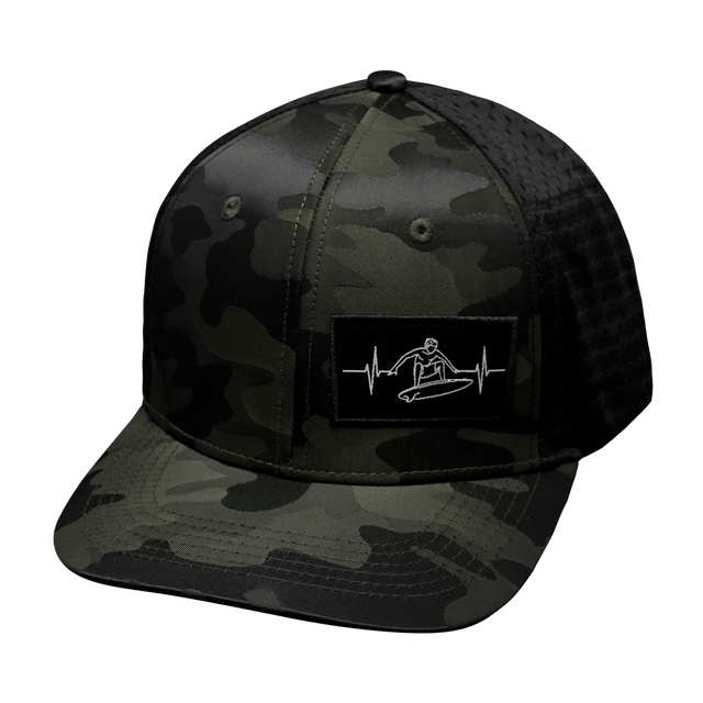 Surf Hat, Baseball Hat, Snapback Hat, Green Camo, Black, Mens Hat, Womens Hat, Front Picture