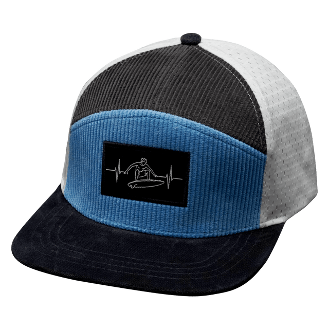 Surf Hat, Flat Bill, Snapback Hat, Corduroy, Charcoal, Light Blue, White, Mens Hat, Womens Hat, Front Picture