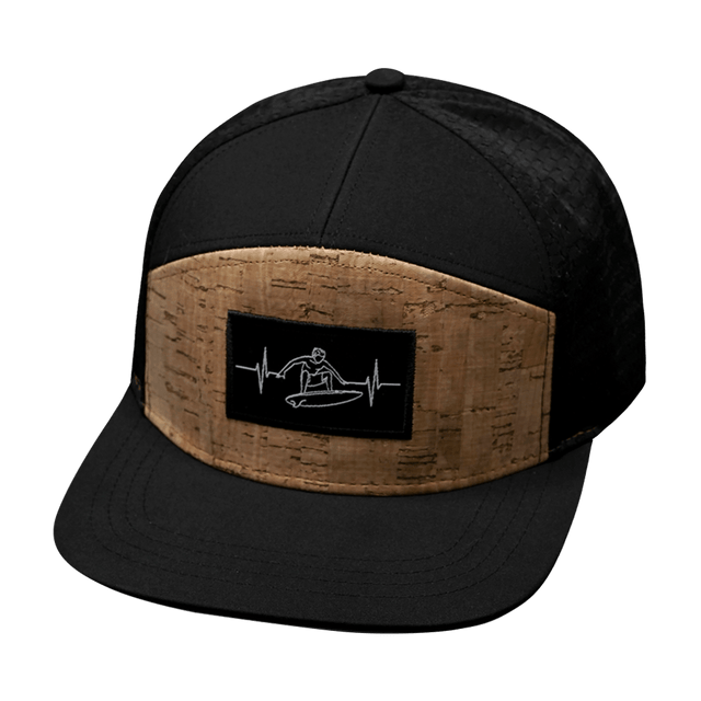 Surf Hat, Flat Bill, Snapback Hat, Cork, Black, Mens Hat, Womens Hat, Front Picture