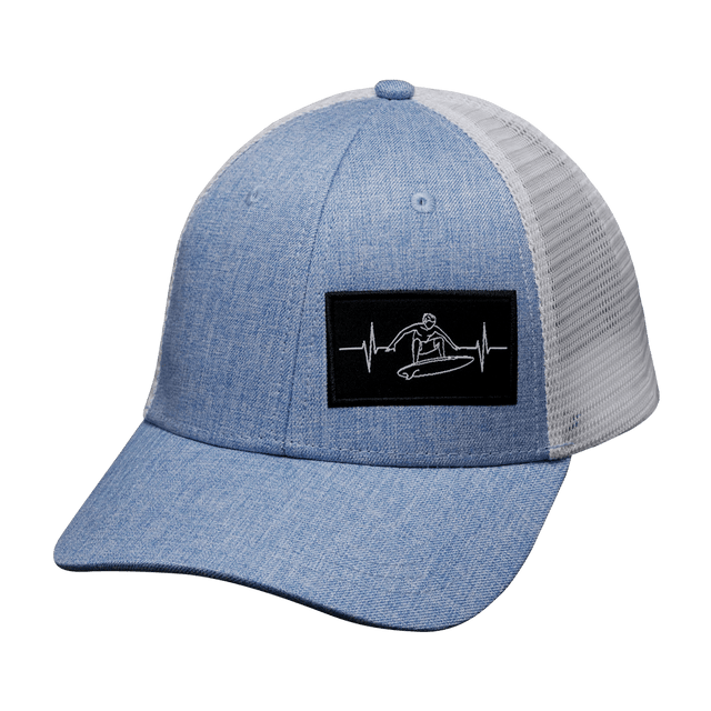 Surf Hat, Low Profile, Snapback Hat, Light Blue, White, Mens Hat, Womens Hat, Front Picture