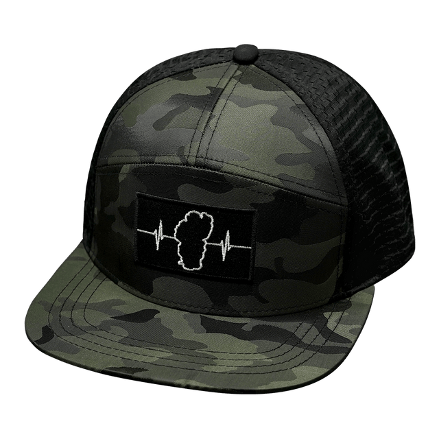 Tahoe Hat, Flat Bill, Snapback Hat, Green Camo, Black, Mens Hat, Womens Hat, Front Picture