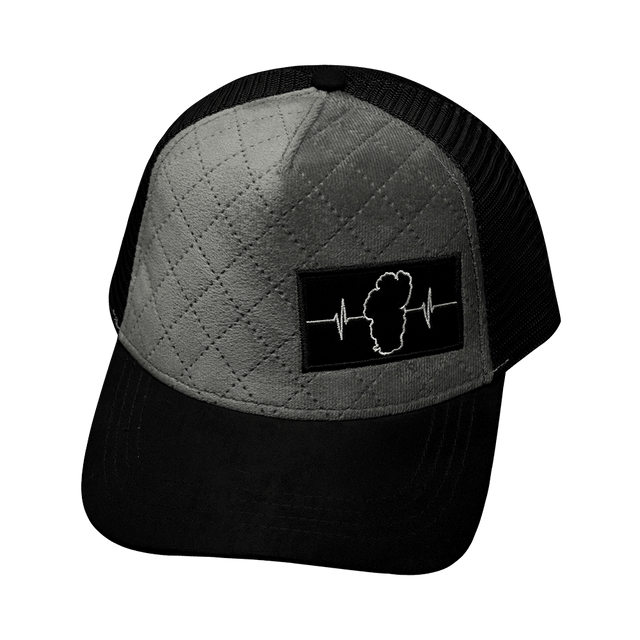 Hat, Trucker Hat, Snapback Hat, Quilted Velvet, Black, Gray, Mens Hat, Womens Hat, Front Picture