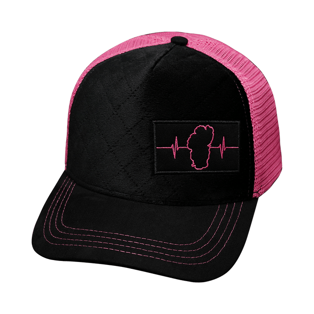 Hat, Trucker Hat, Snapback Hat, Quilted Velvet, Black, Pink, Mens Hat, Womens Hat, Front Picture