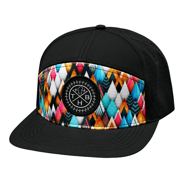 THB Hat, Flat Bill, Snapback Hat, Colored Peaks, Black, Mens Hat, Womens Hat, Front Picture