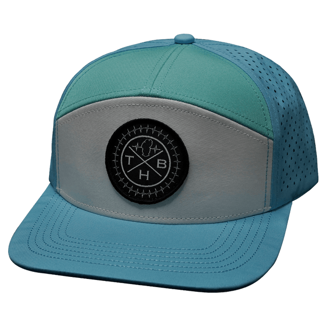 THB Hat, Flat Bill, Snapback Hat, Light Blue, White, Teal, Mens Hat, Womens Hat, Front Picture