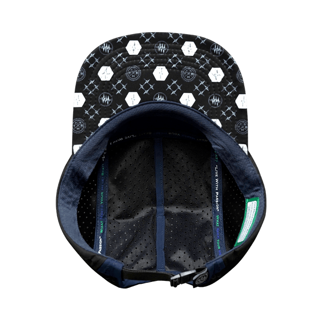 Yoga Hat, 5 Panel Hat, Ponytail, Strapback, Black, White, Navy, Mens Hat, Womens Hat, Underbill Picture