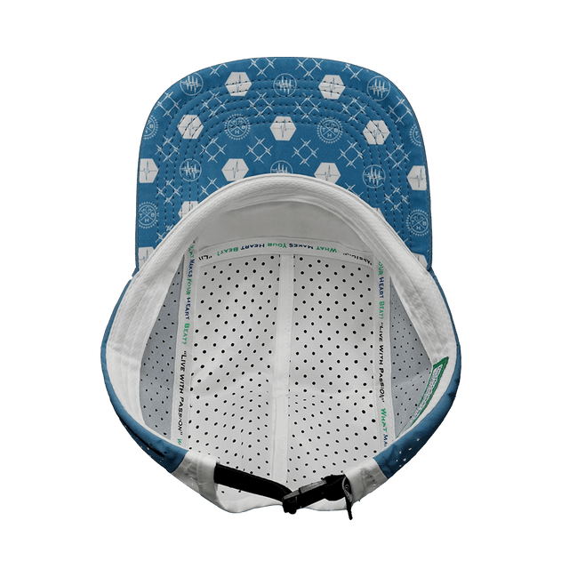 Yoga Hat, 5 Panel Hat, Ponytail, Strapback, Light Blue, White, Mens Hat, Womens Hat, Underbill Picture