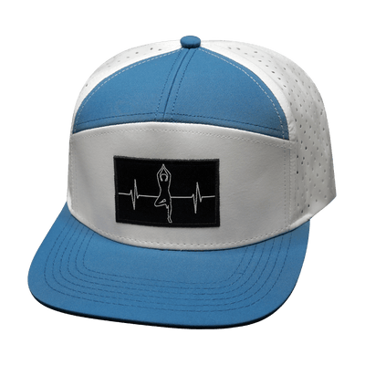 Yoga Hat, Flat Bill, Snapback Hat, Light Blue, White, Mens Hat, Womens Hat, Front Picture