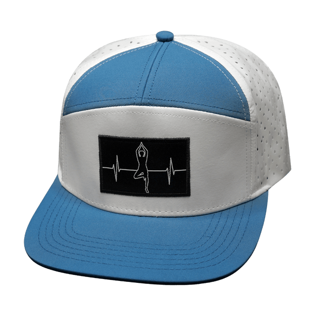 Yoga Hat, Flat Bill, Snapback Hat, Light Blue, White, Mens Hat, Womens Hat, Front Picture