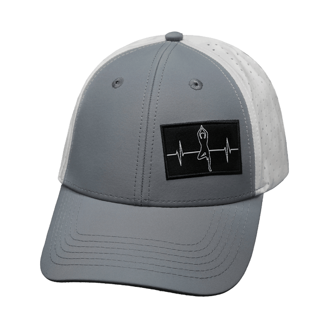 Yoga Hat, Low Profile, Ponytail, Snapback Hat, Gray, White, Mens Hat, Womens Hat, Front Picture
