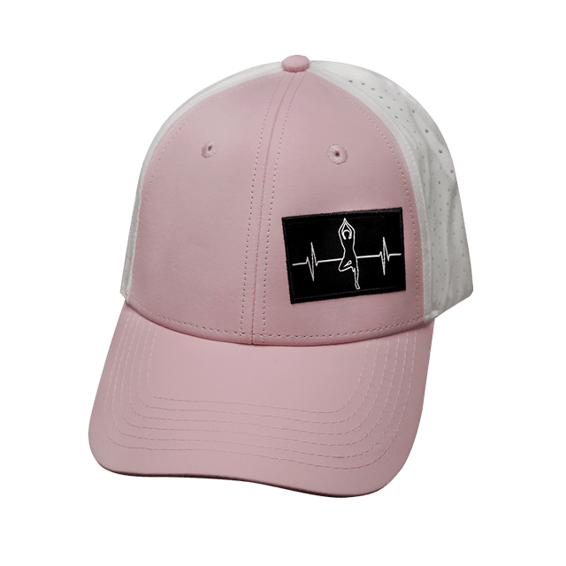 Yoga Hat, Low Profile, Ponytail, Snapback Hat, Pink, White, Mens Hat, Womens Hat, Front Picture