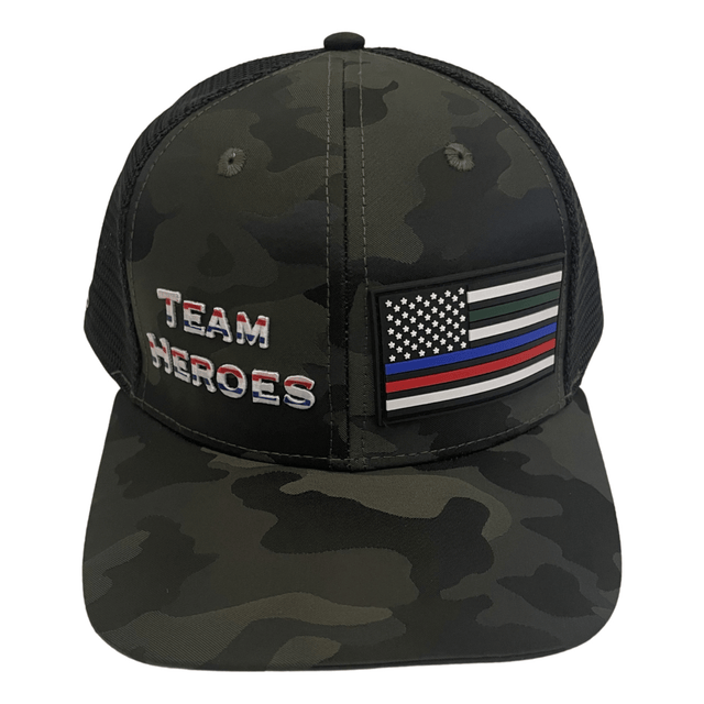 Youth Team Heroes Hat, Baseball Hat, Snapback Hat, Green Camo, Black, Mens Hat, Womens Hat, Front Picture