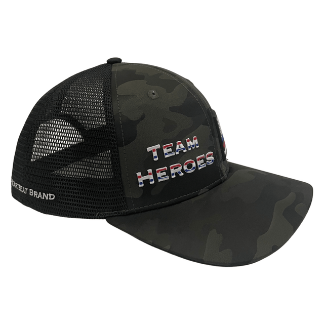 Youth Team Heroes Hat, Baseball Hat, Snapback Hat, Green Camo, Black, Mens Hat, Womens Hat, Right Side Picture