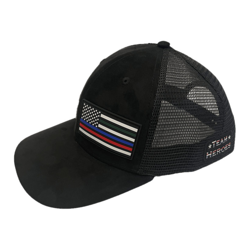 Team Heroes Hat - Baseball Hat Fit - Suede - Black - Trucker Mesh
