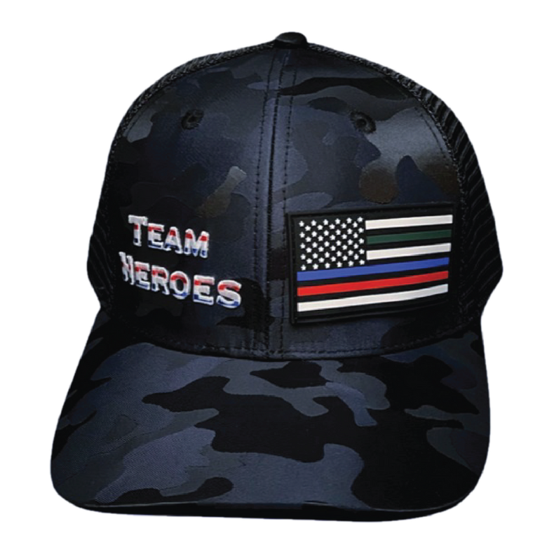 Team Heroes Hat - Baseball Hat Fit - Navy Camo / Black - Trucker Mesh