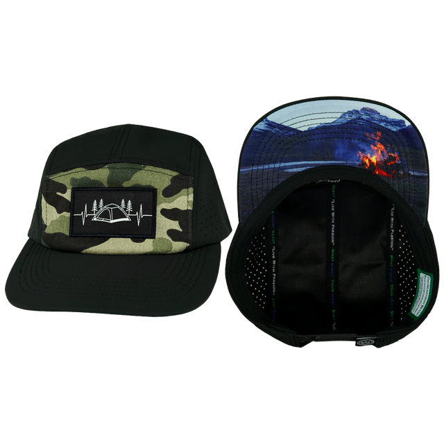 Camping - 5 Panel - Sporty - Unstructured - Black / Green Camo (Unisex)