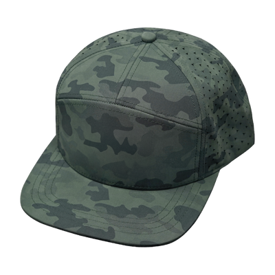 Blank 7 Panel hat — Soft Teal Camo, Laser Mesh