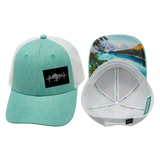 Mountains - 6 Panel - Shallow Fit - Pony Tail - Teal / White (Unisex)