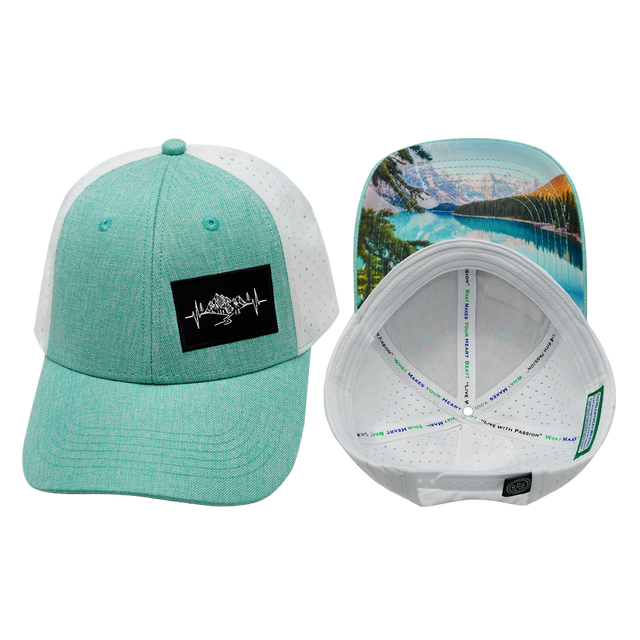 Mountains - 6 Panel - Shallow Fit - Pony Tail - Teal / White (Unisex)