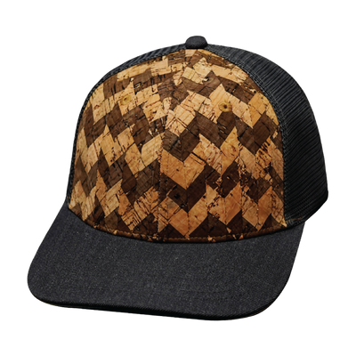 Blank 6 Panel hat — Cork, Charcoal Gray, Trucker Mesh