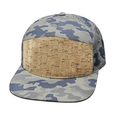 Blank 7 Panel hat — Cork, Soft Sand Camo, Laser Mesh