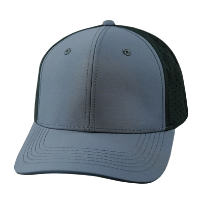 Blank 6 Panel hat — Charcoal / Black, Laser Mesh