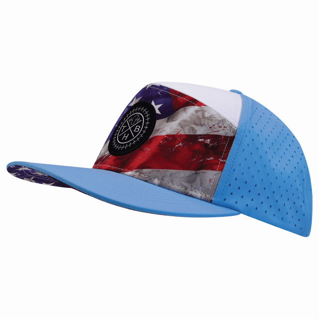 Color Vibes Hat, Flat Bill, Snapback Hat, Rugged Flag, Baby Blue, White, Mens Hat, Womens Hat, Side Picture 