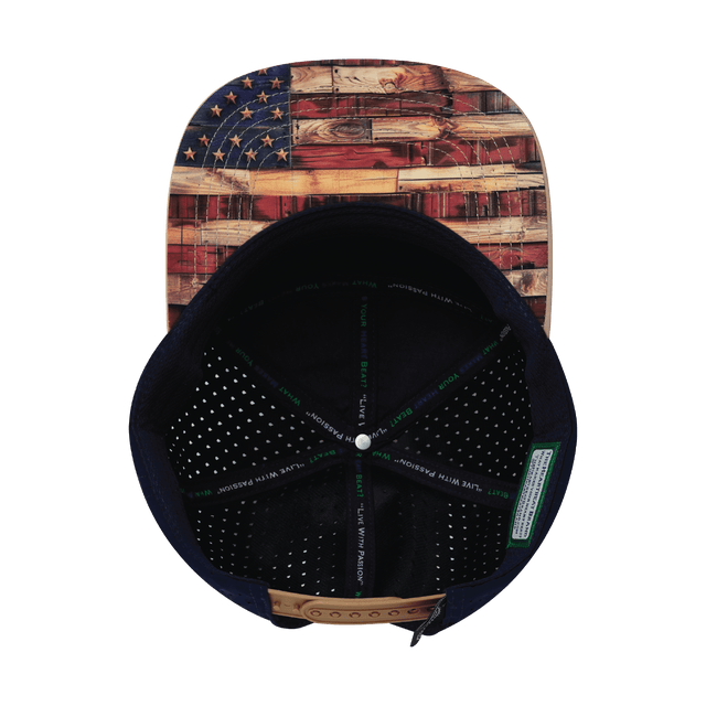Color Vibes Hat, Flat Bill, Snapback Hat, Stained Flag, Light Tan, Navy , Mens Hat, Womens Hat, Underbill Picture 