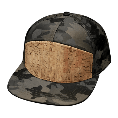 Blank 7 Panel hat — Cork, Tan Camo, Laser Mesh