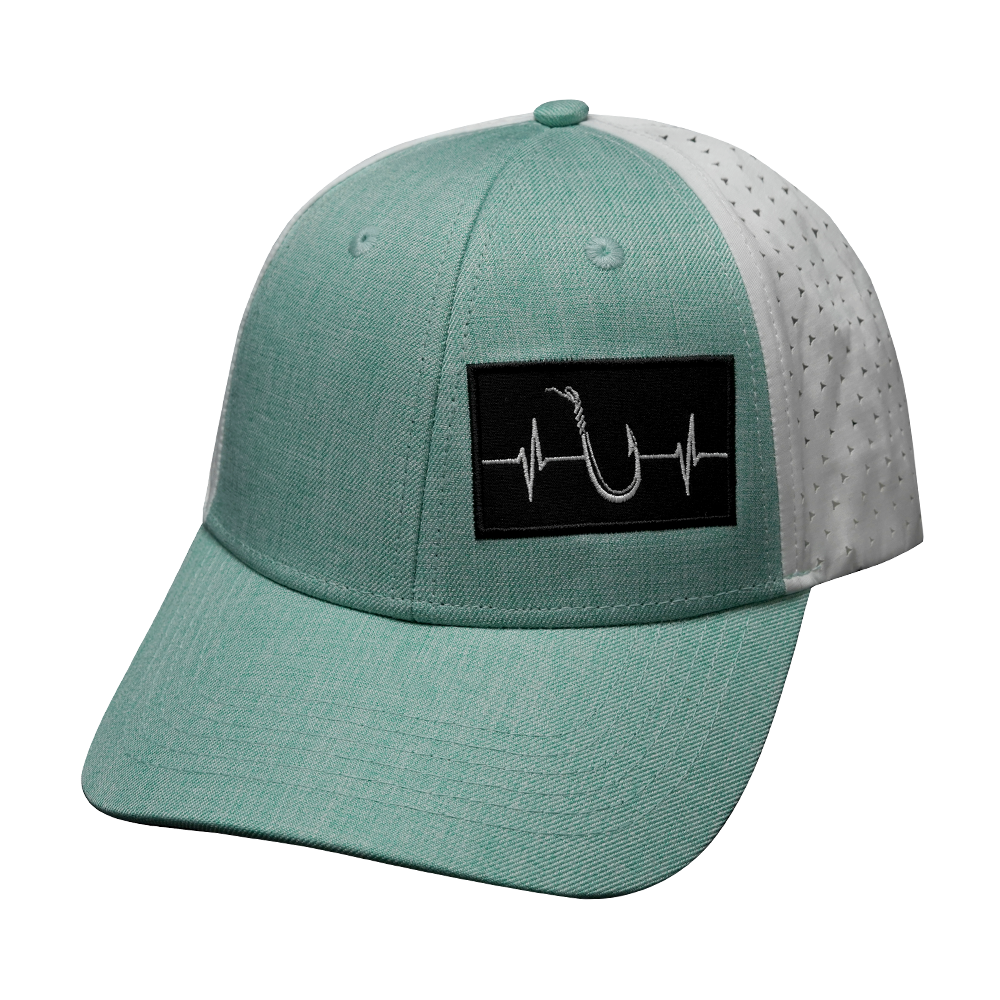 Fishing - 6 Panel - Shallow Fit - Pony Tail - Teal / White