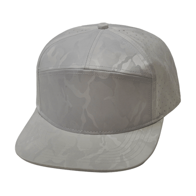 Blank 7 Panel hat — White Camo, Laser Mesh