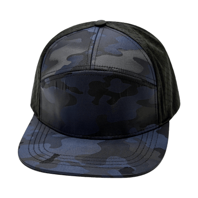 Blank 7 Panel hat — Blue Camo / Black, Laser Mesh